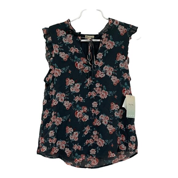 Lily White Shirt Top Blouse Floral Grey Pink Roses Size S - Picture 1 of 5